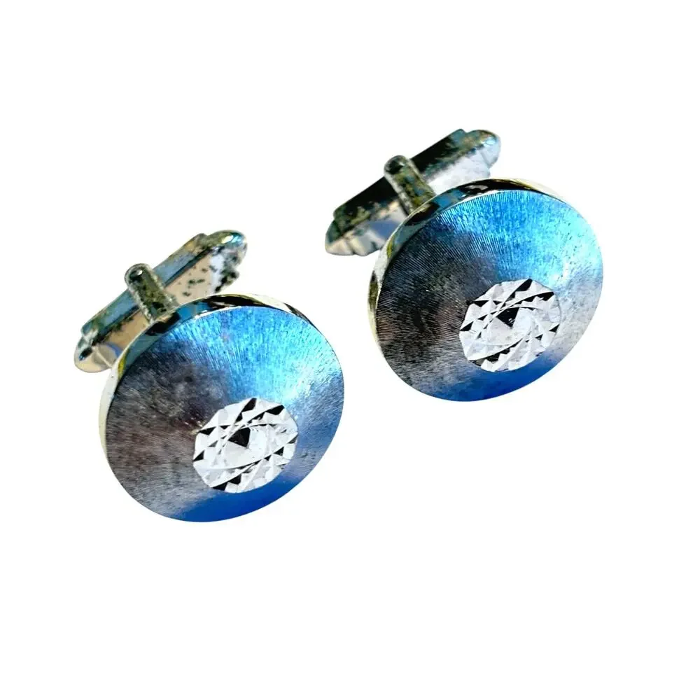 Silver Cufflinks mid century conical textured faceted atomic age jewelry for man